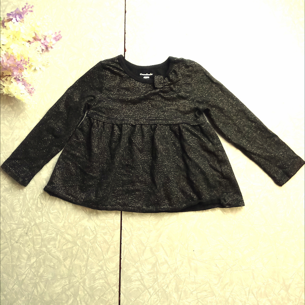 🎄Black Gold Striped Long Sleeve Top with Bow